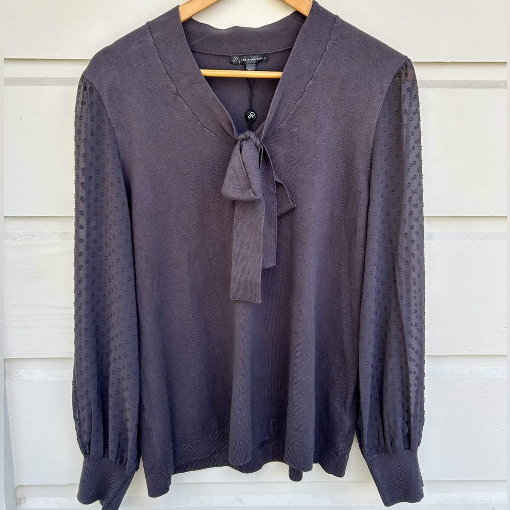 Adrianna Papell Swiss Dot Sleeve Tie-front Top
